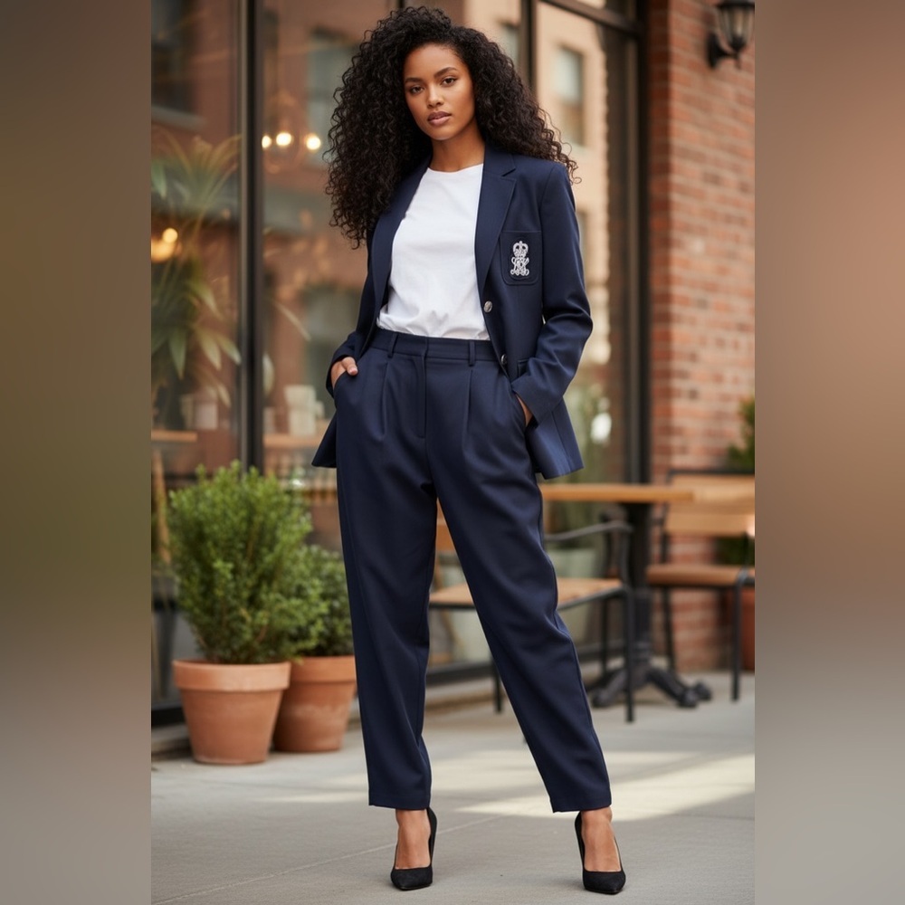 Pant Suit: Lauren Ralph Lauren Dark Blue Blazer with Metallic Buttons☑️ - Picture 2 of 9